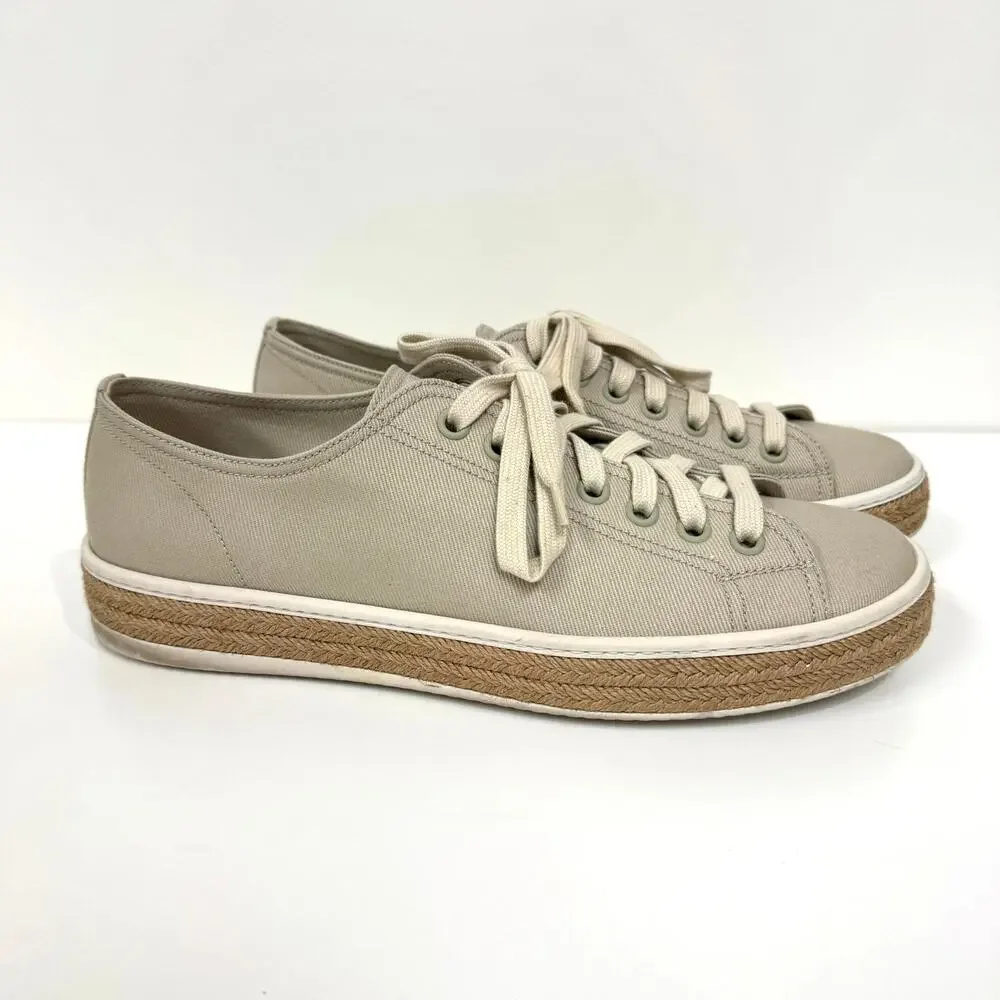 PRADA Gabardine Espadrille Platform Canvas Beige Sneaker 10 Low Top Natural Shoe